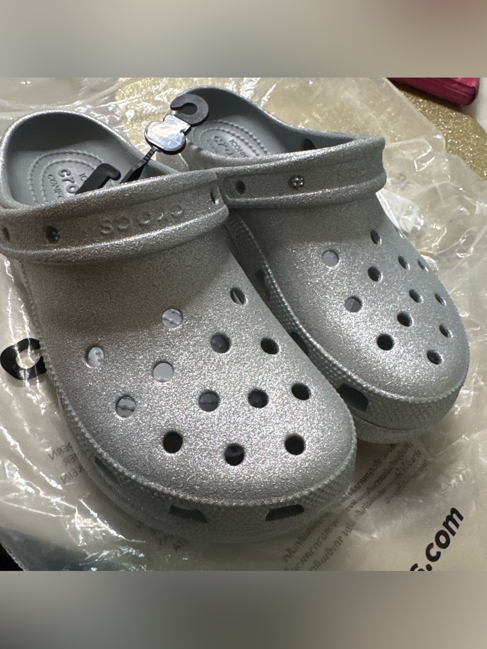 CROCS Kids Glitter Classic Clog - Silver